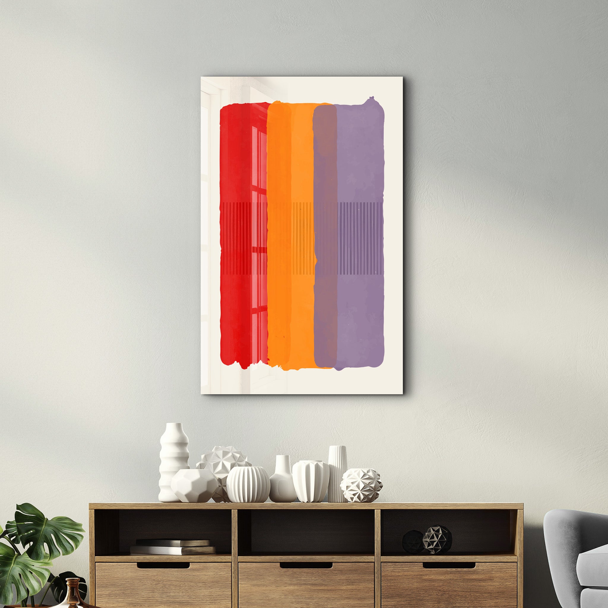 Layered Strokes in Bold Hues - Glass Wall Art