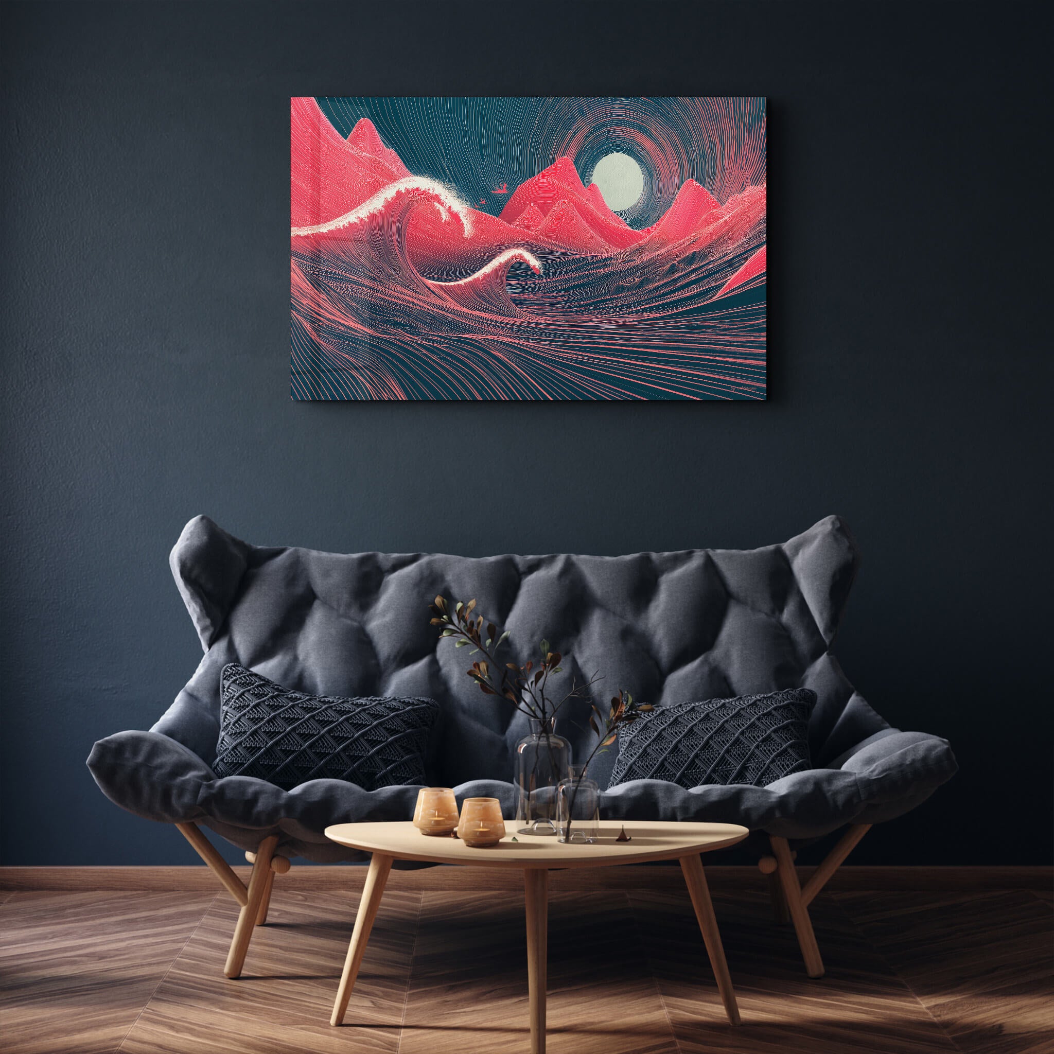 Lunar Surge – Waves of Light and Line - Glass Wall Art