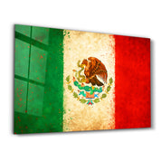 Mexica Flag Splash - Glass Wall Art