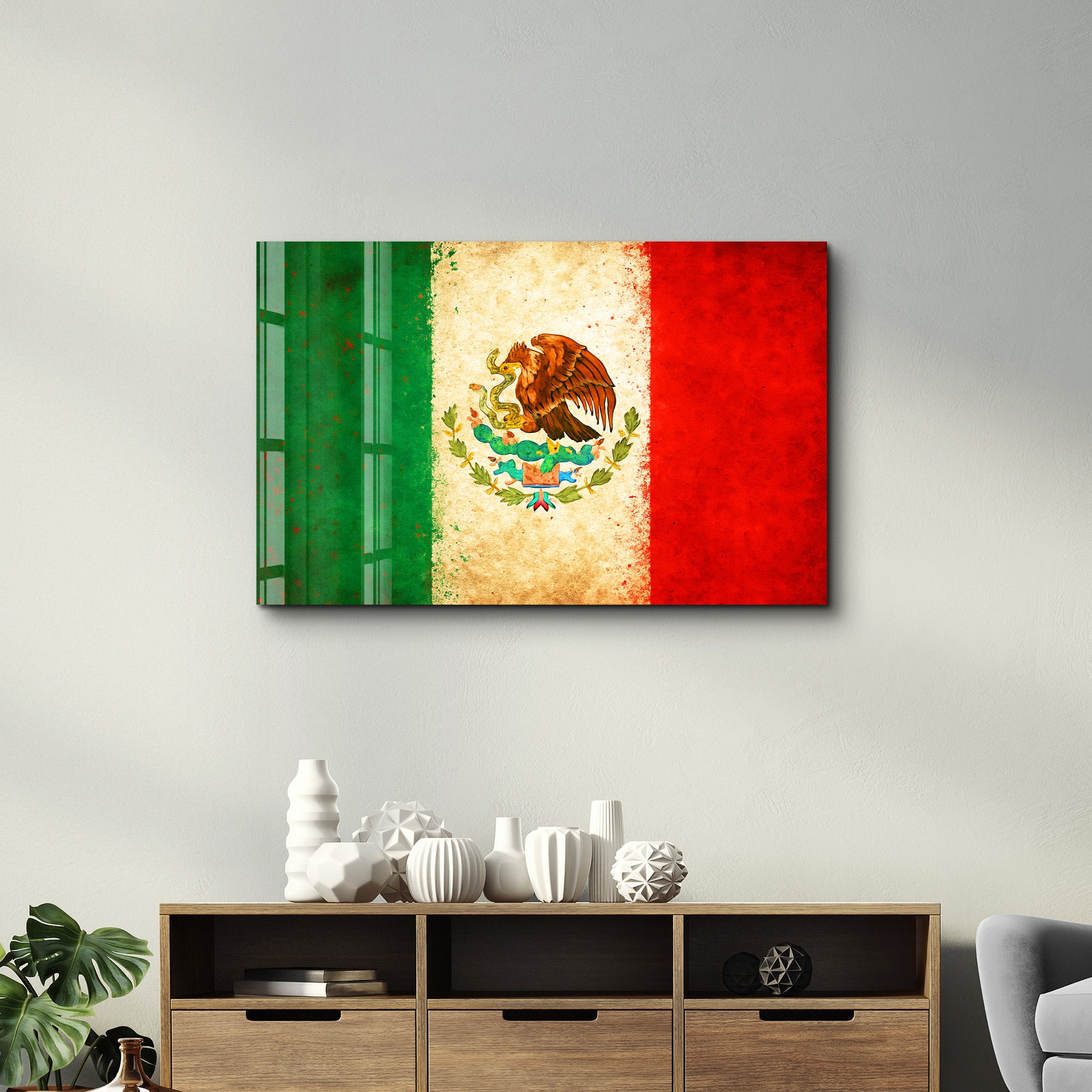 Mexica Flag Splash - Glass Wall Art