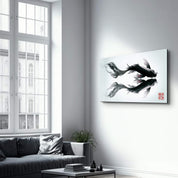 Mirror Currents – Dual Koi Fish in Harmony - Glass Wall Art