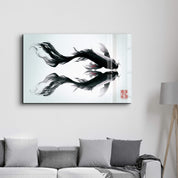 Mirror Currents – Dual Koi Fish in Harmony - Glass Wall Art