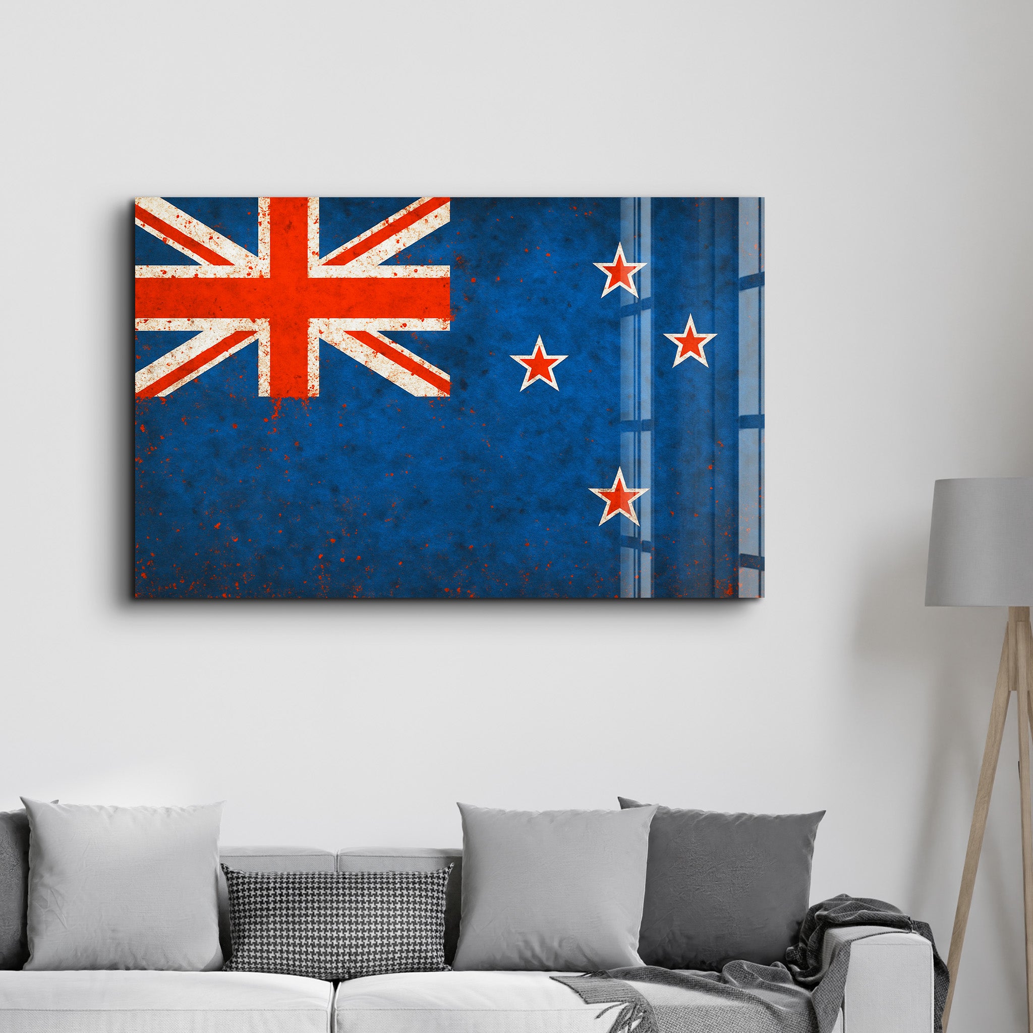 New Zealand Flag Splash - Glass Wall Art