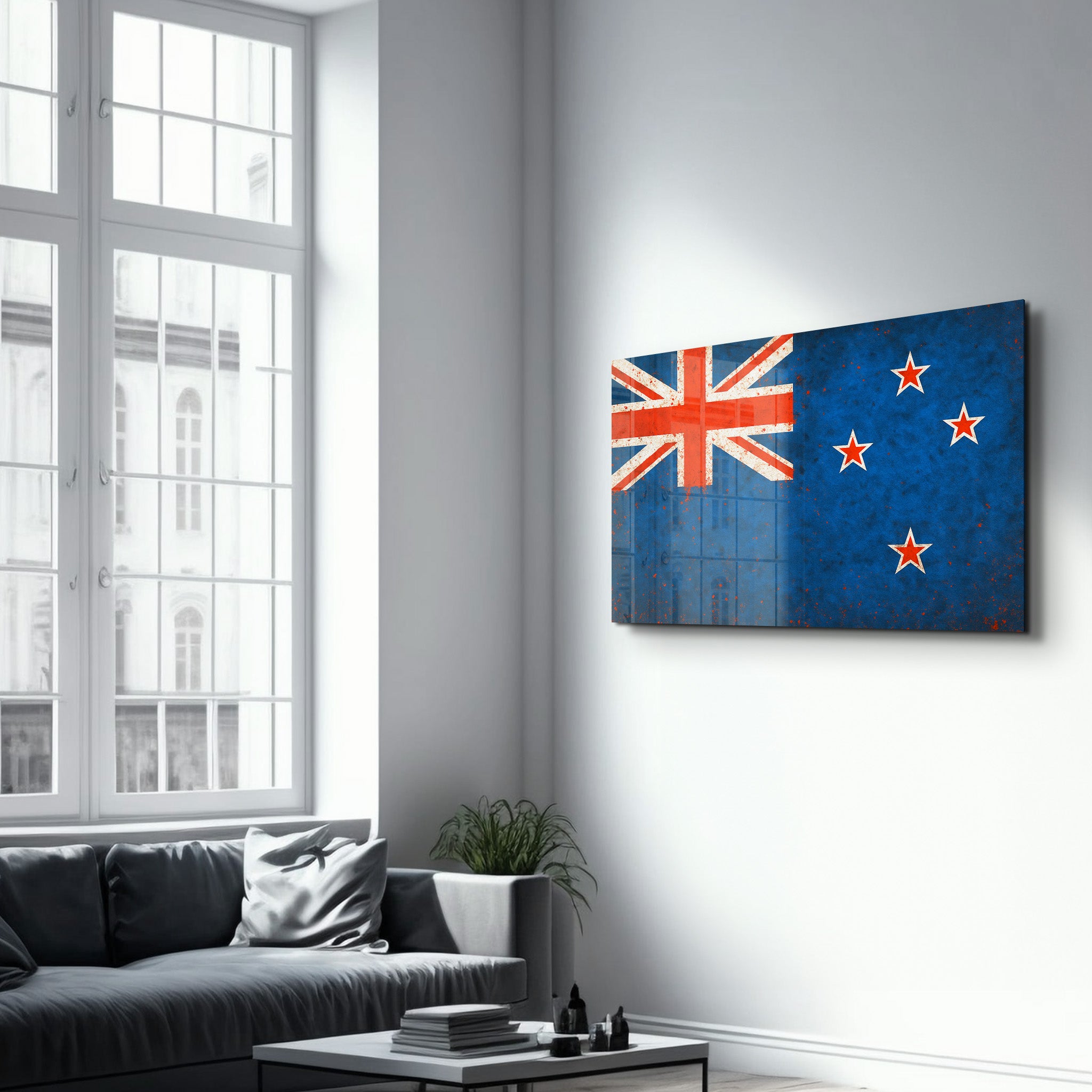 New Zealand Flag Splash - Glass Wall Art