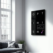 Artdesigna glass wall art titled "Optimism" featuring vibrant, abstract glass design for modern home decor.
