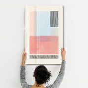 Pastel Layered Blocks with Linear Accents - Glass Wall Art