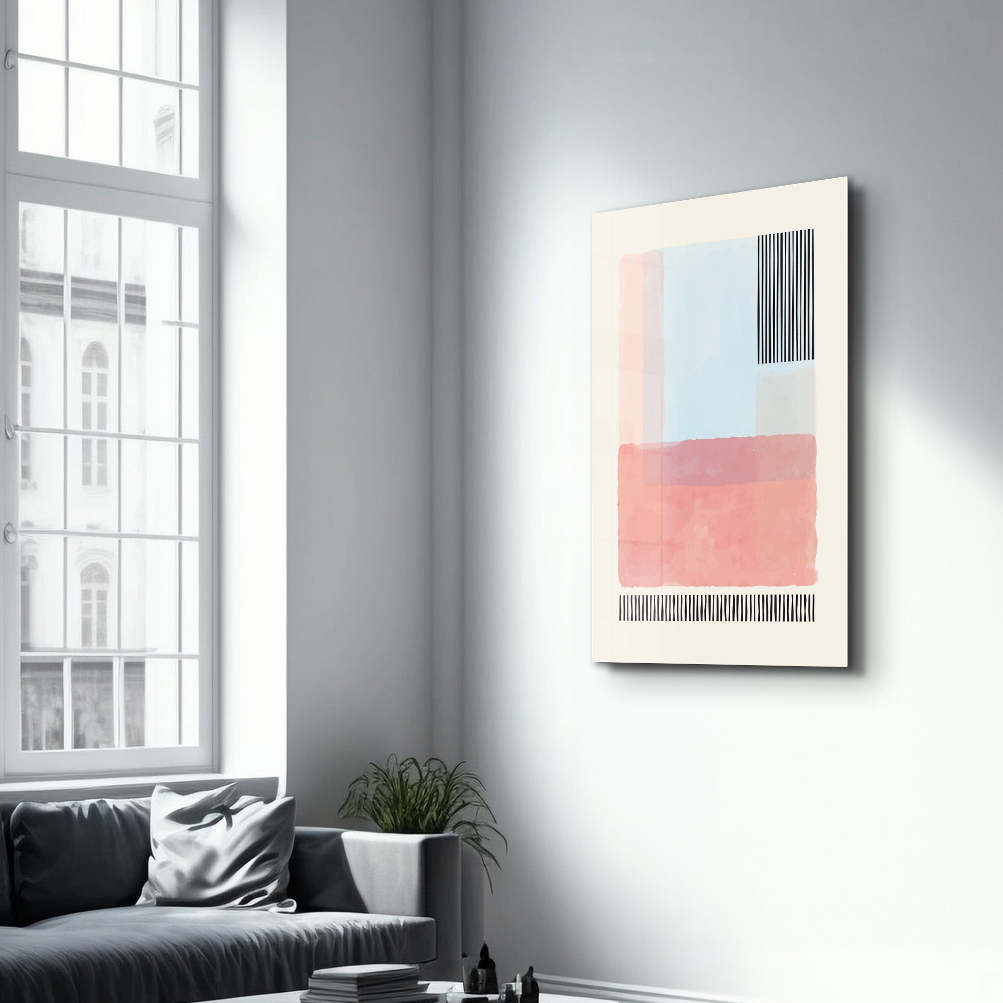 Pastel Layered Blocks with Linear Accents - Glass Wall Art