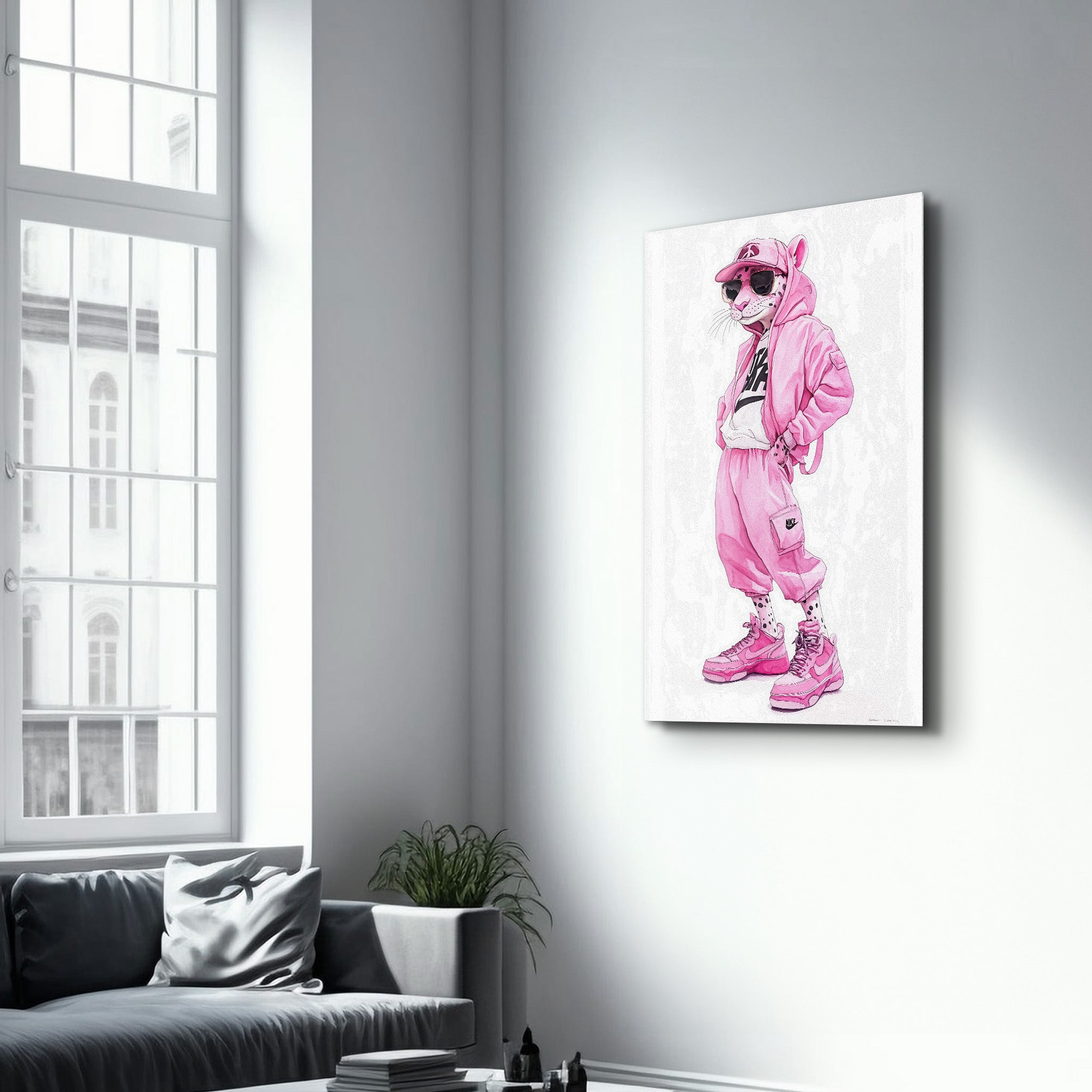Pink Power Panther - Glass Wall Art