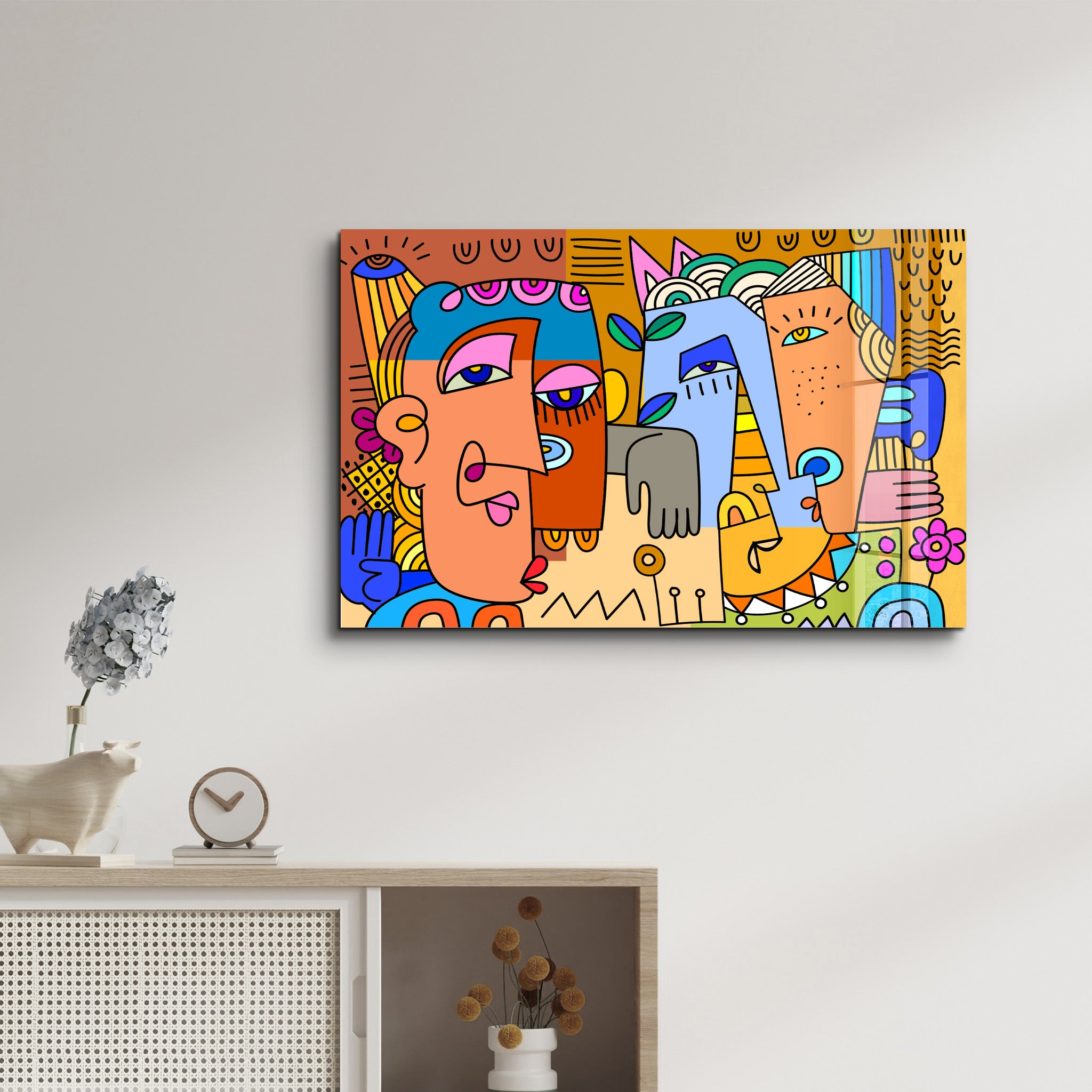 Playful Portraits in Urban Pop Style - Glass Wall Art