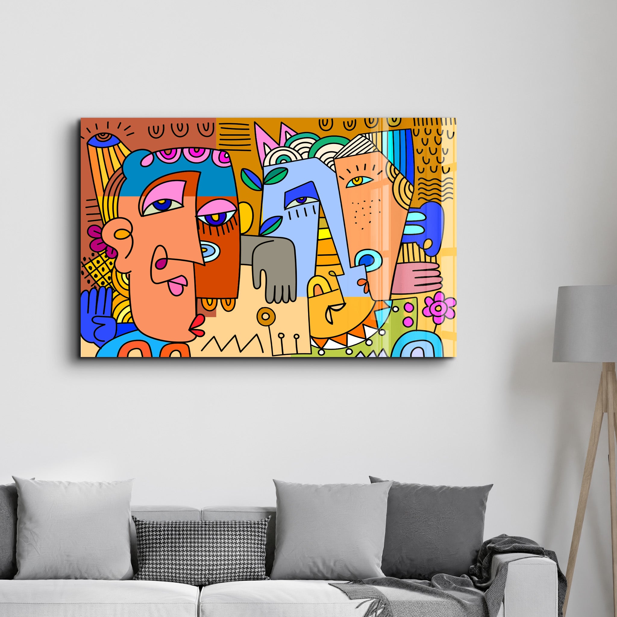 Playful Portraits in Urban Pop Style - Glass Wall Art