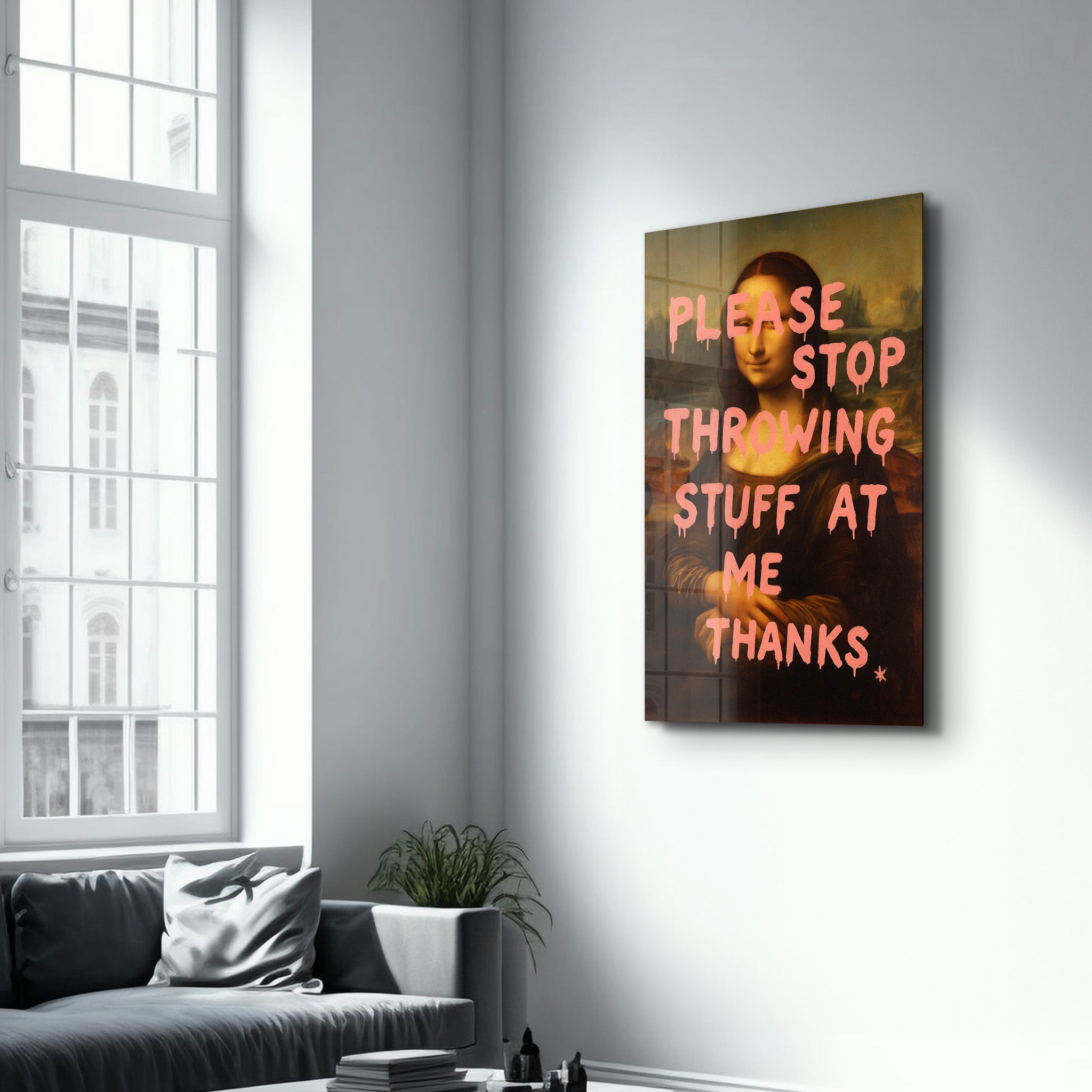 Please Stop Throwing Stuff at Me - Mona Sass Glass Wall Art