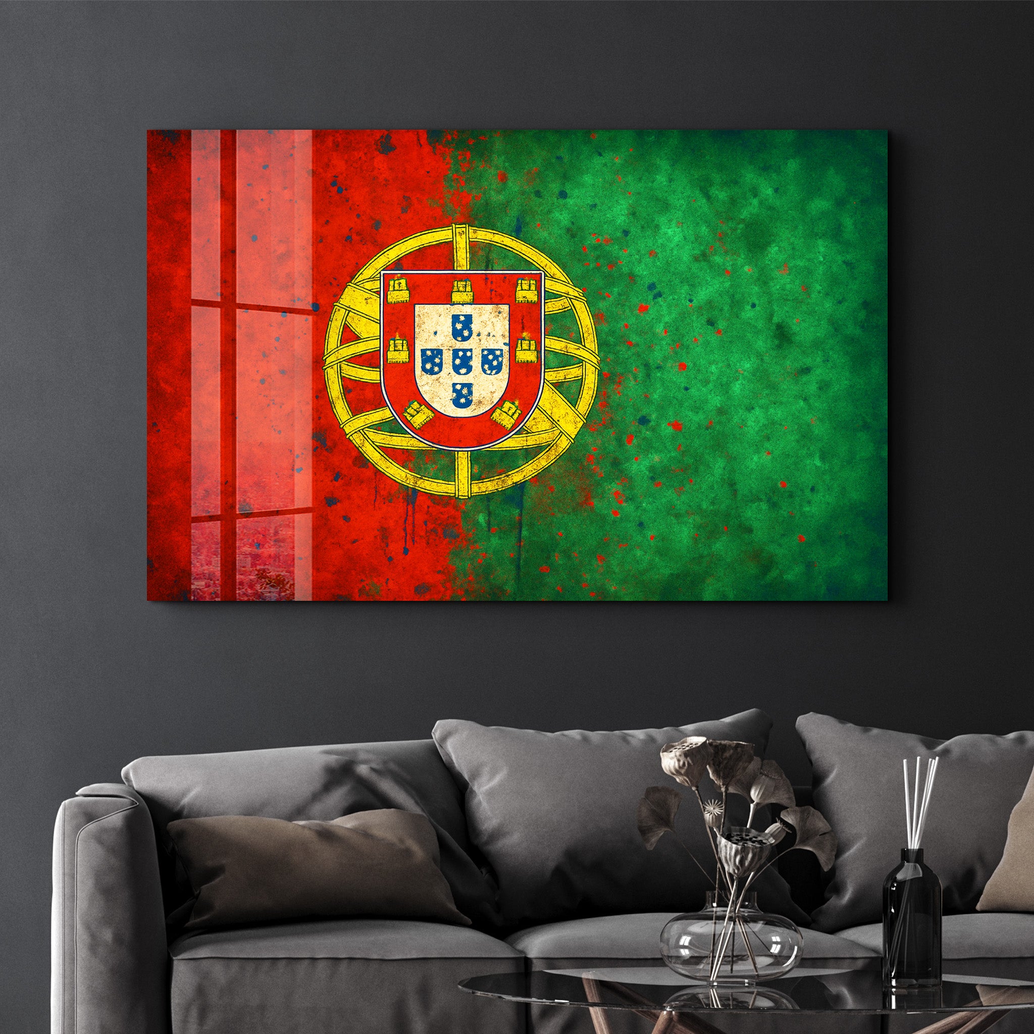 Portugal Flag Splash - Glass Wall Art