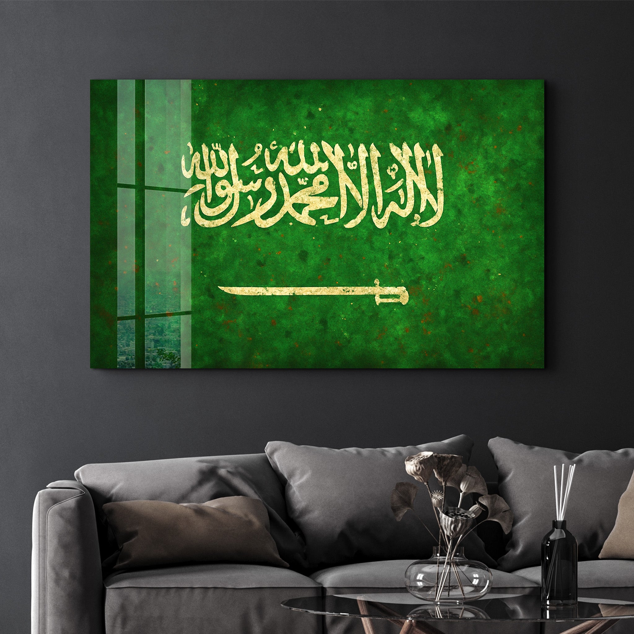 Saudi Arabia Flag Splash - Glass Wall Art