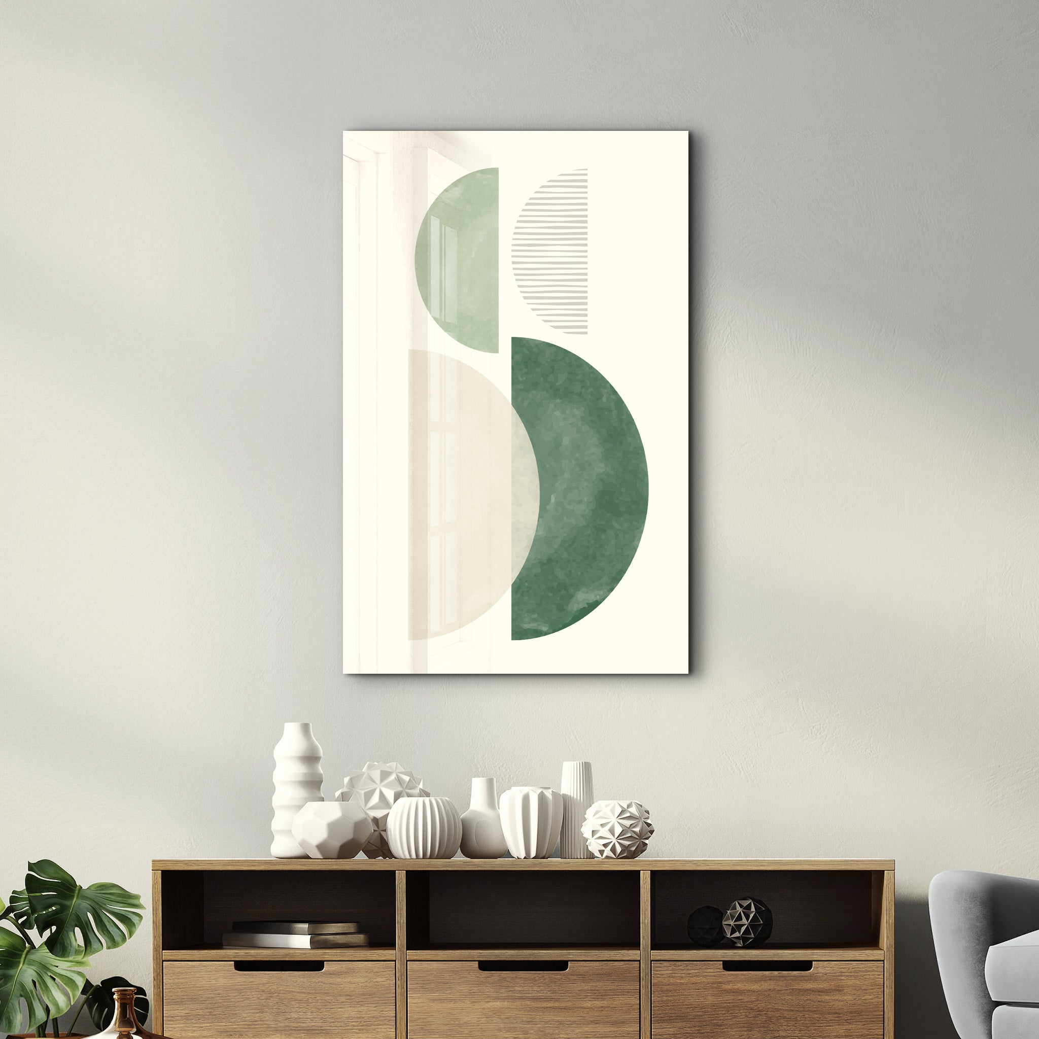 Soft Geometry Vertical Balance - Glass Wall Art