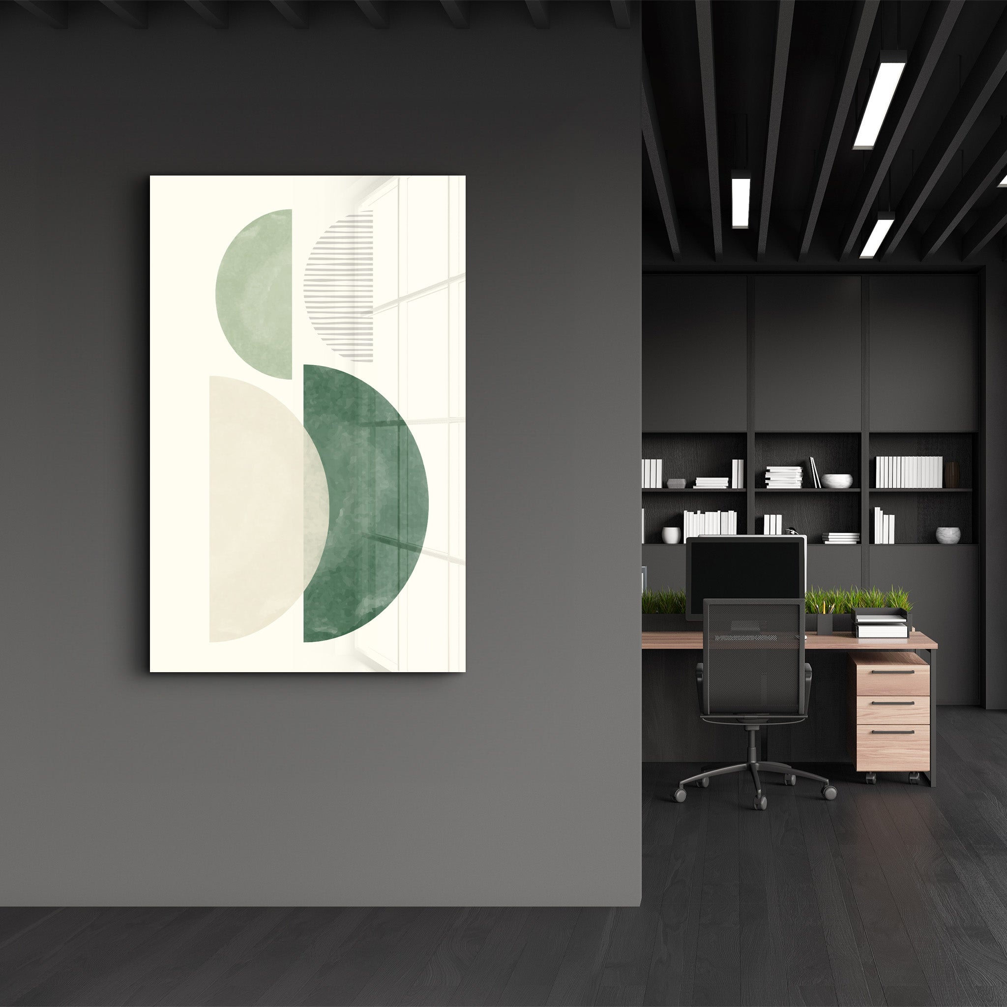 Soft Geometry Vertical Balance - Glass Wall Art