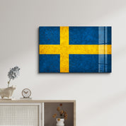 Sweden Flag Splash - Glass Wall Art