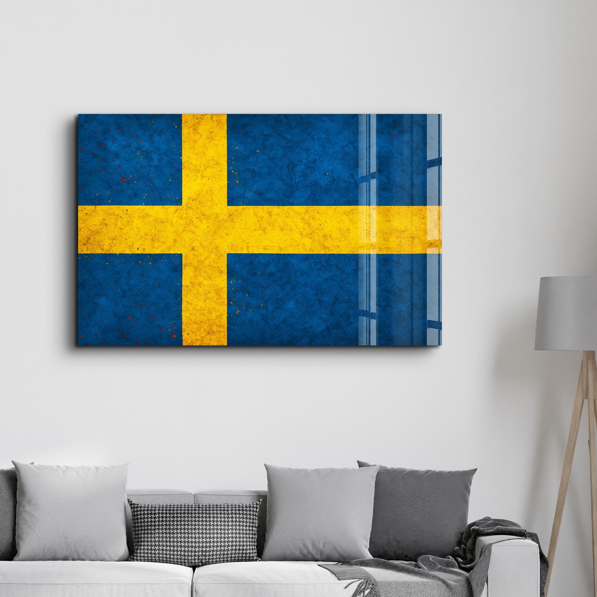 Sweden Flag Splash - Glass Wall Art