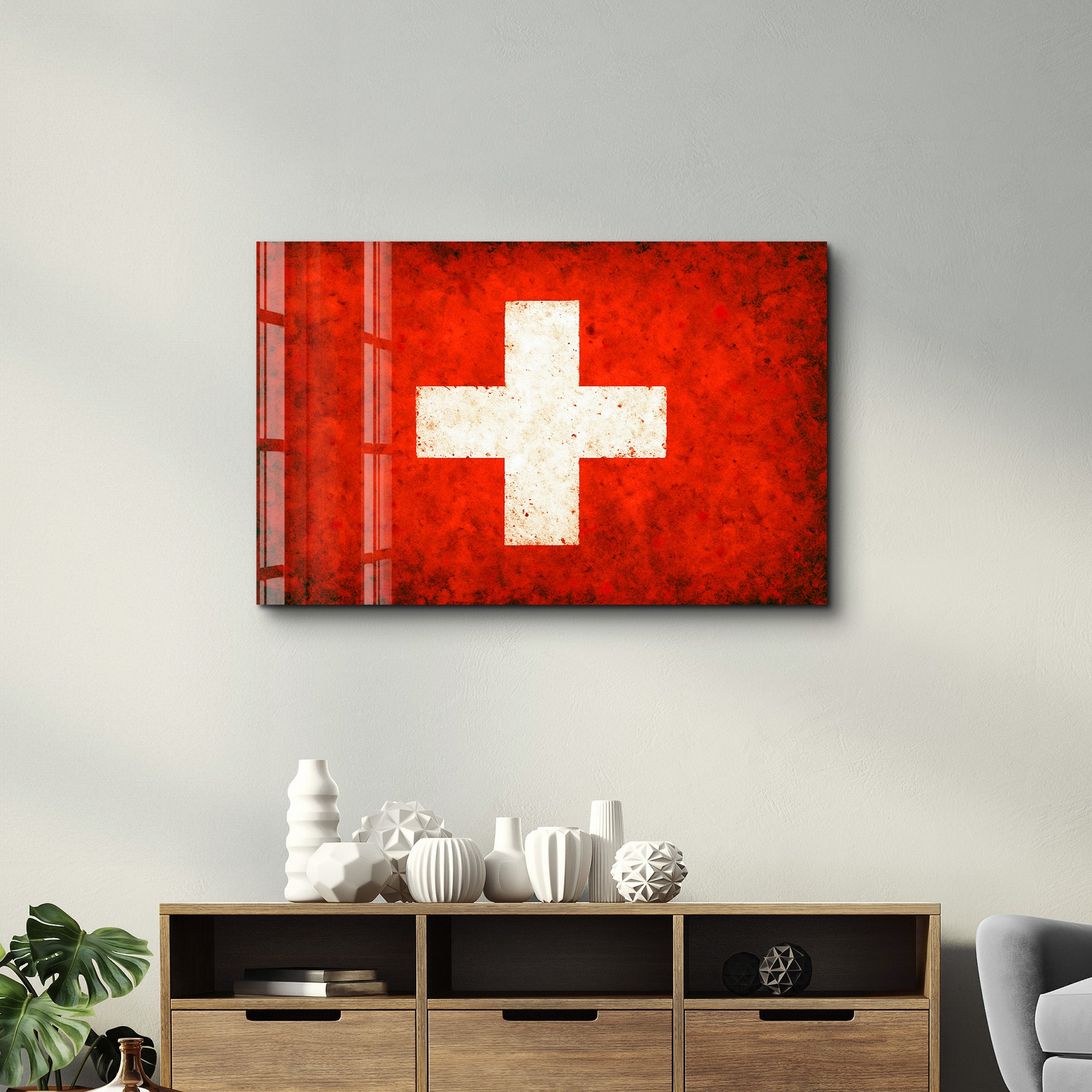 Switzerland Flag Splash - Glass Wall Art