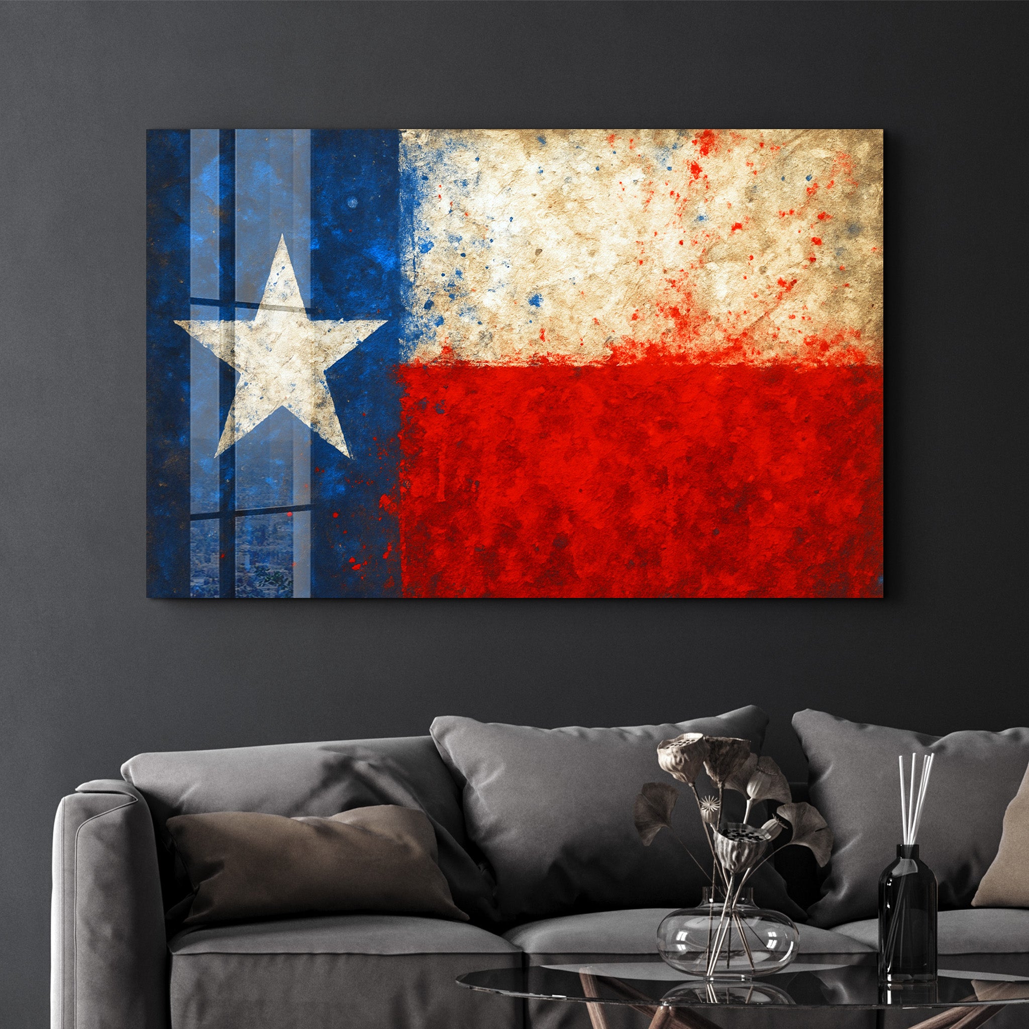 Texas Flag Splash - Glass Wall Art