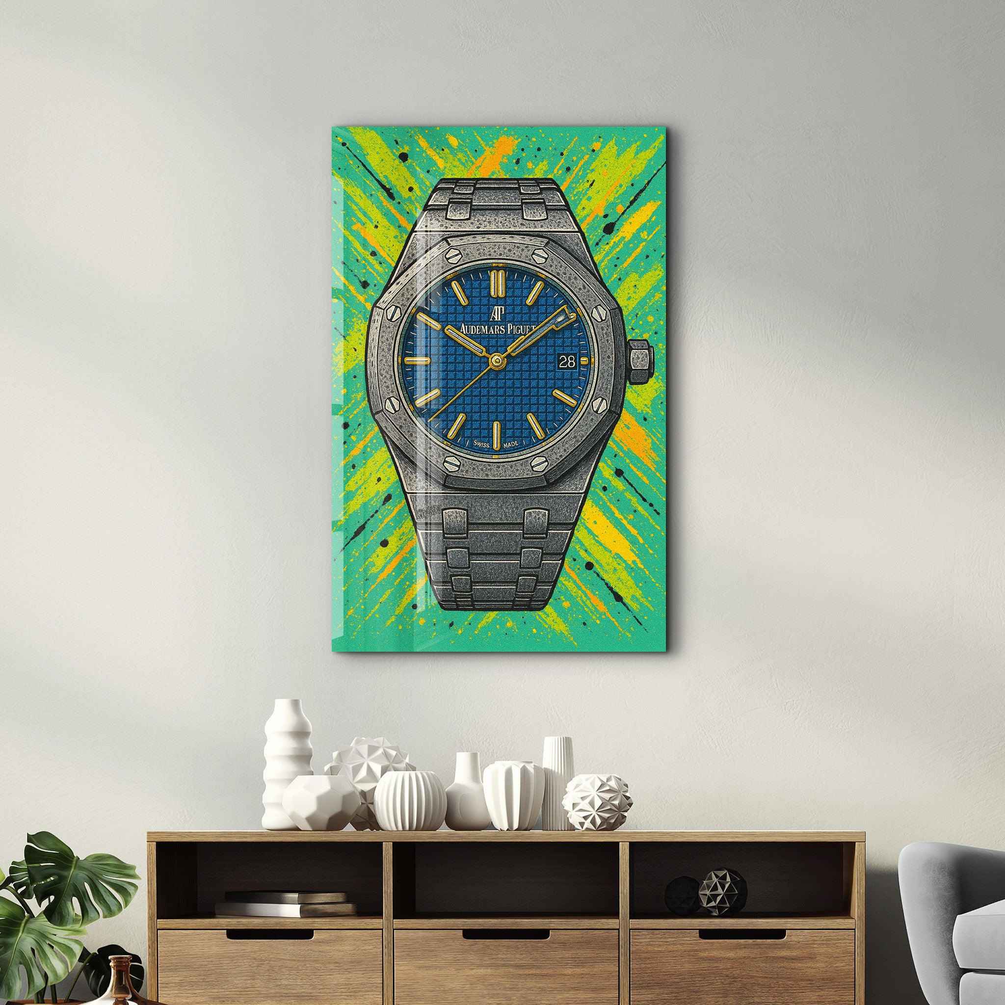 Tick Boom - Audemars Piguet Comic Splash Glass Wall Art