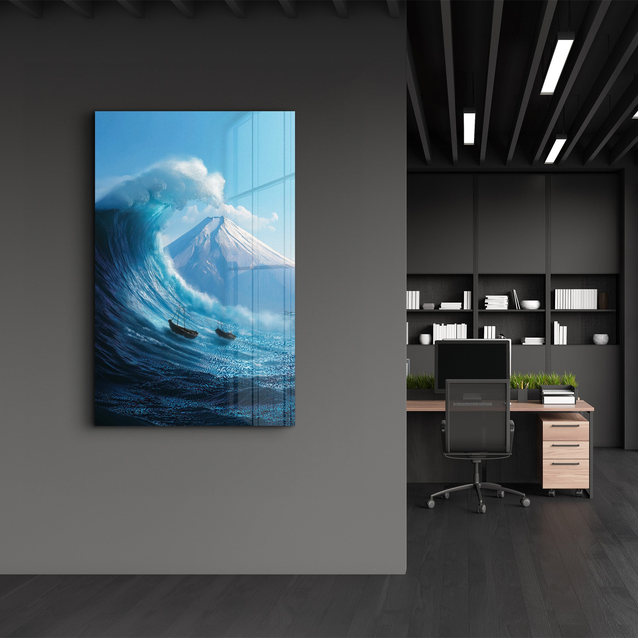 Tsunami & Fuji – Glass Wall Art