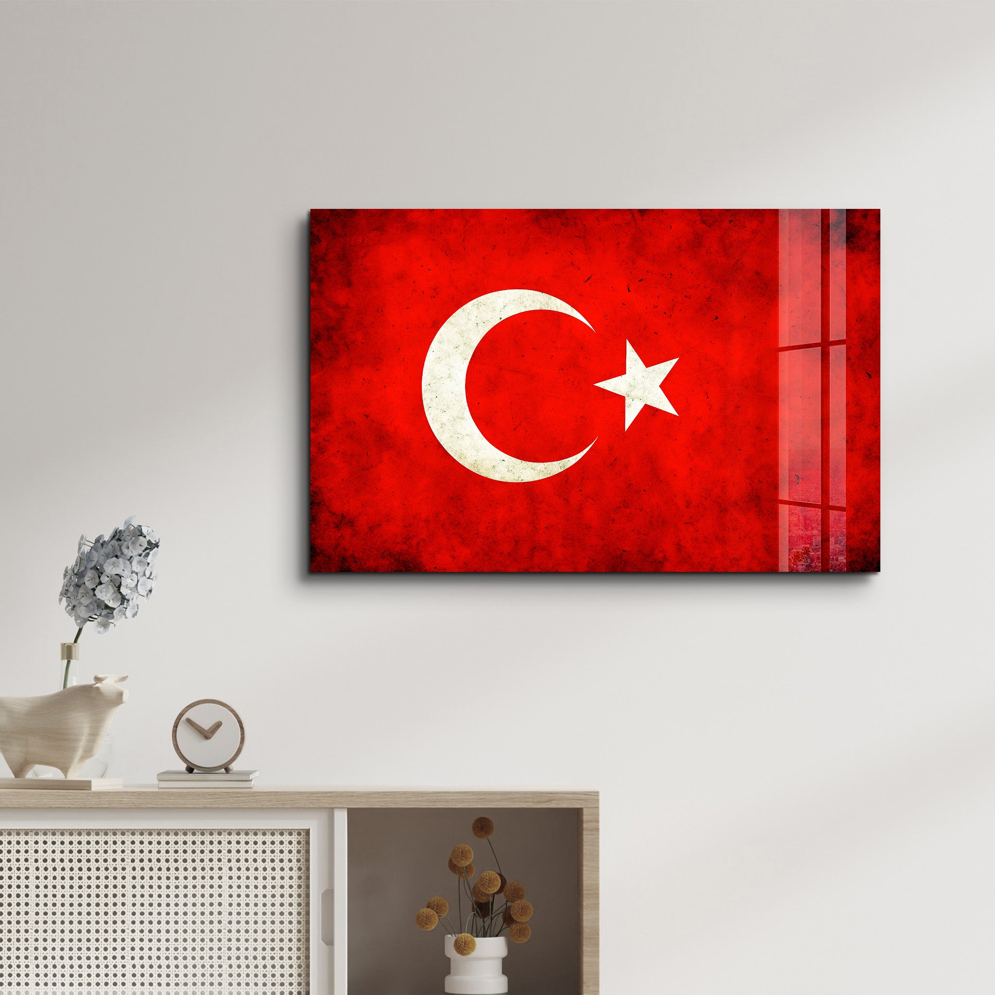 Turkish Flag Splash - Glass Wall Art