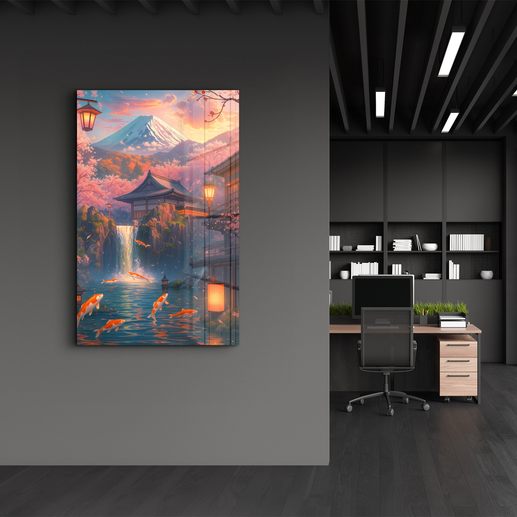 Twilight Koi Garden – Glass Wall Art