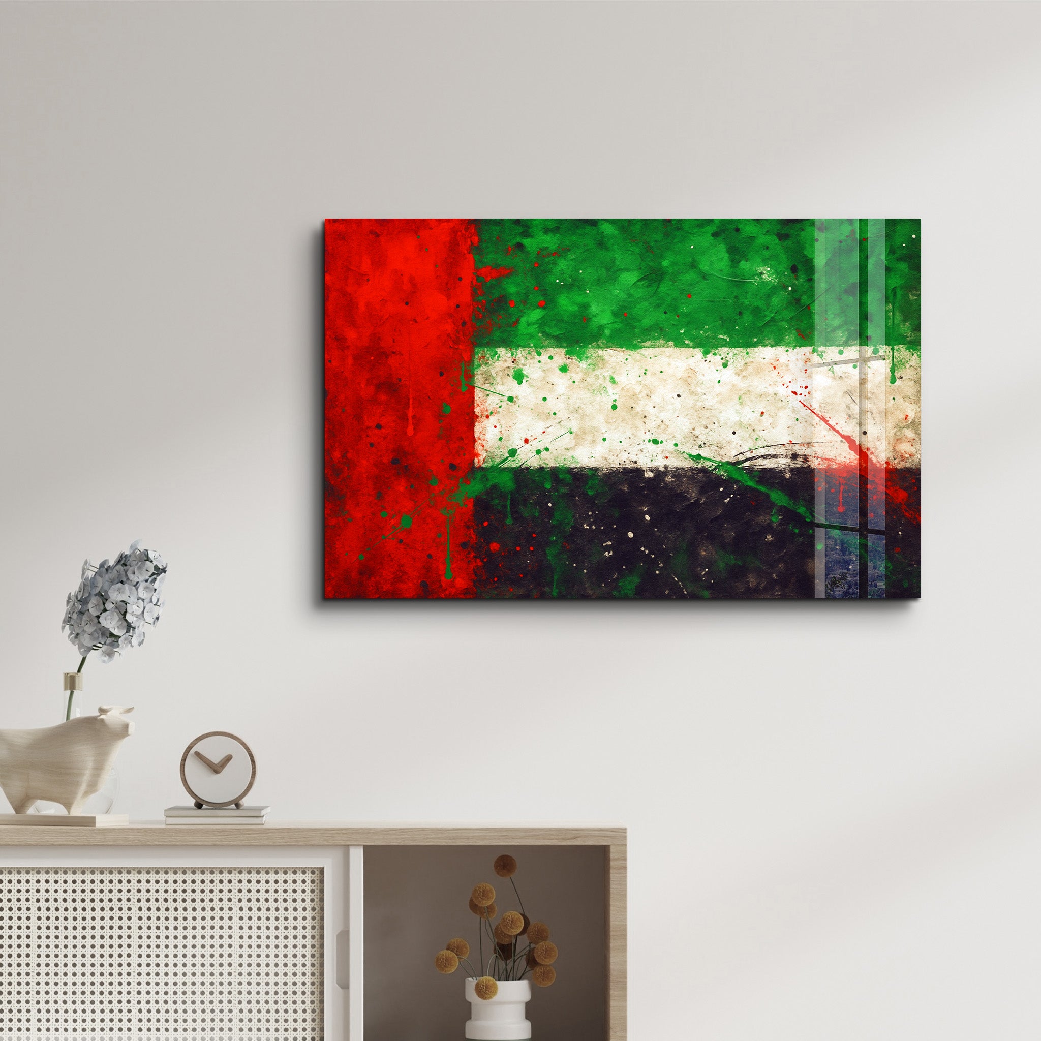 UAE Flag Splash - Glass Wall Art