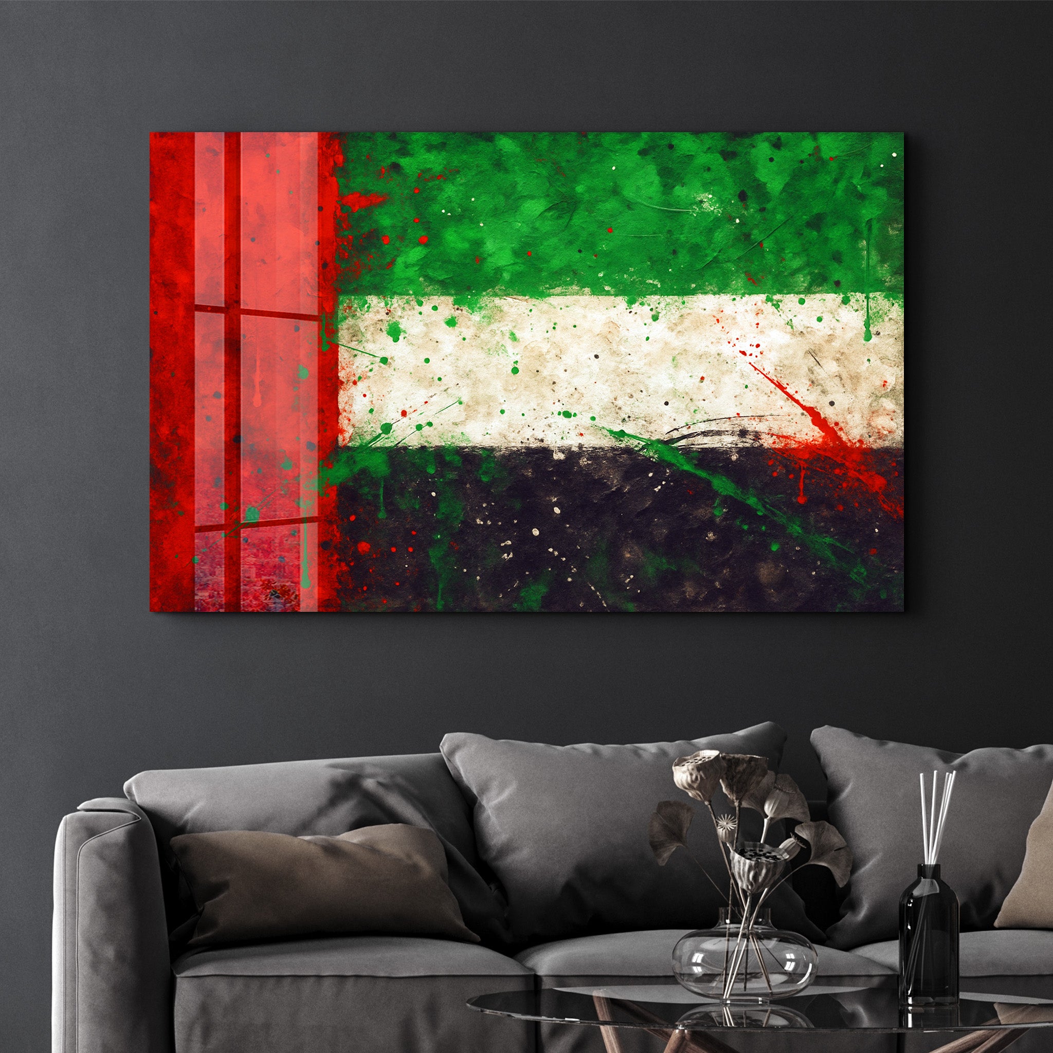 UAE Flag Splash - Glass Wall Art