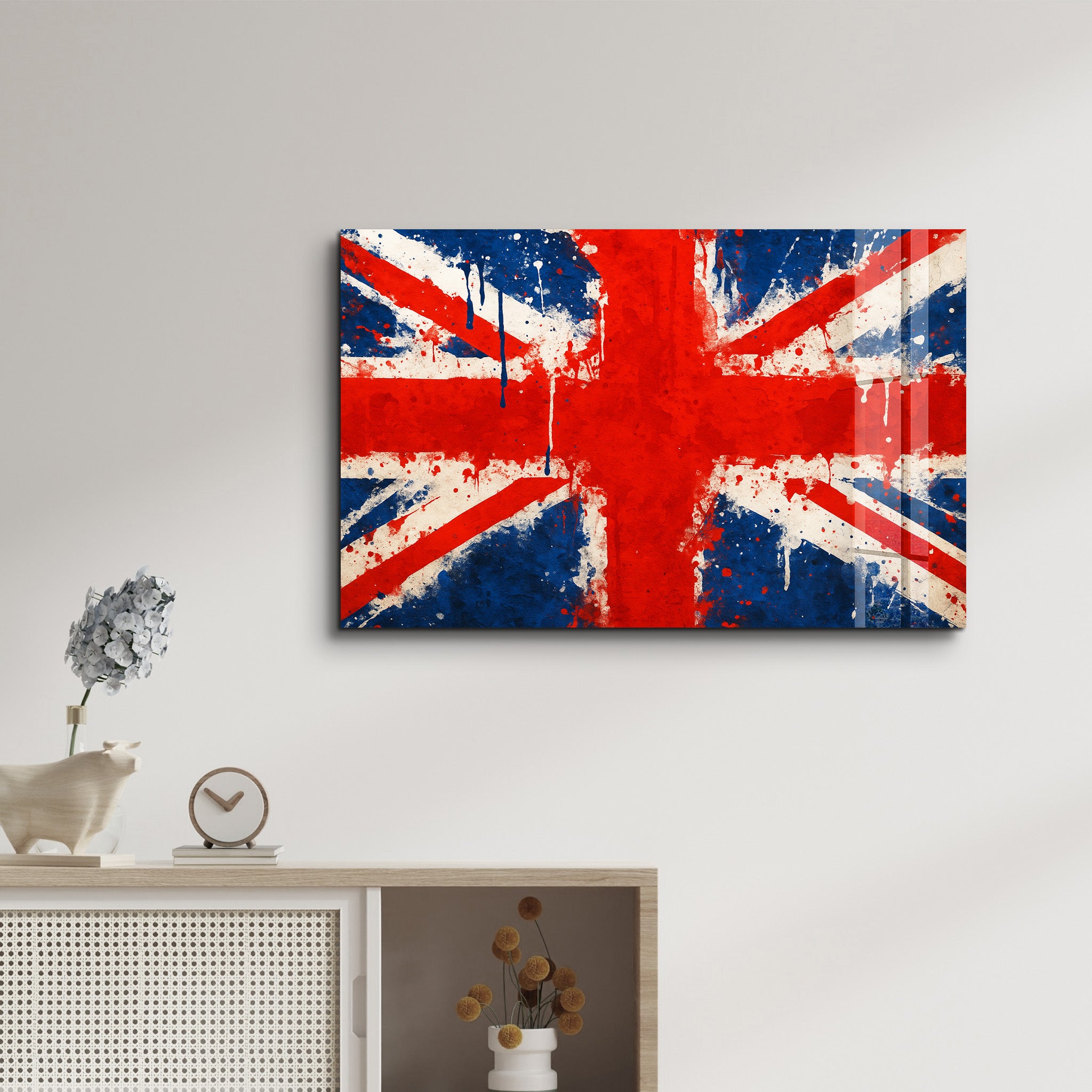 UK Flag Splash - Glass Wall Art