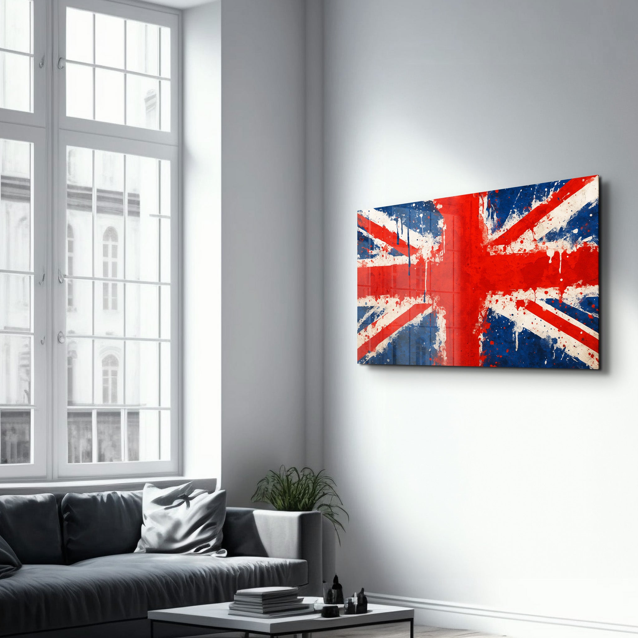 UK Flag Splash - Glass Wall Art