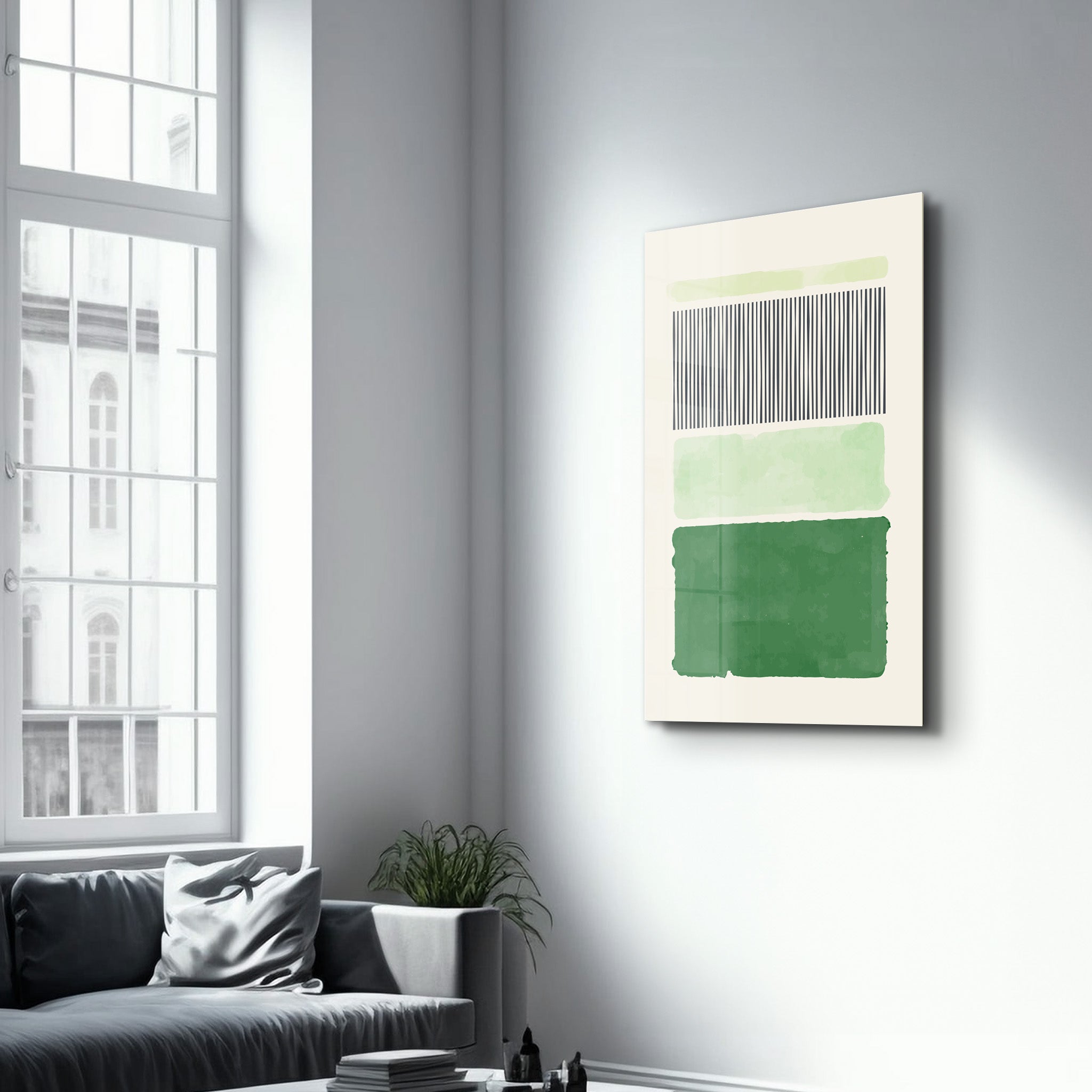 Vertical Lines & Green Blocks - Glass Wall Art