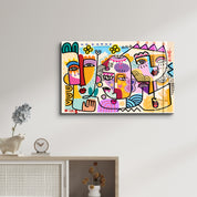 Vibrant Faces in Pop Abstract - Glass Wall Art