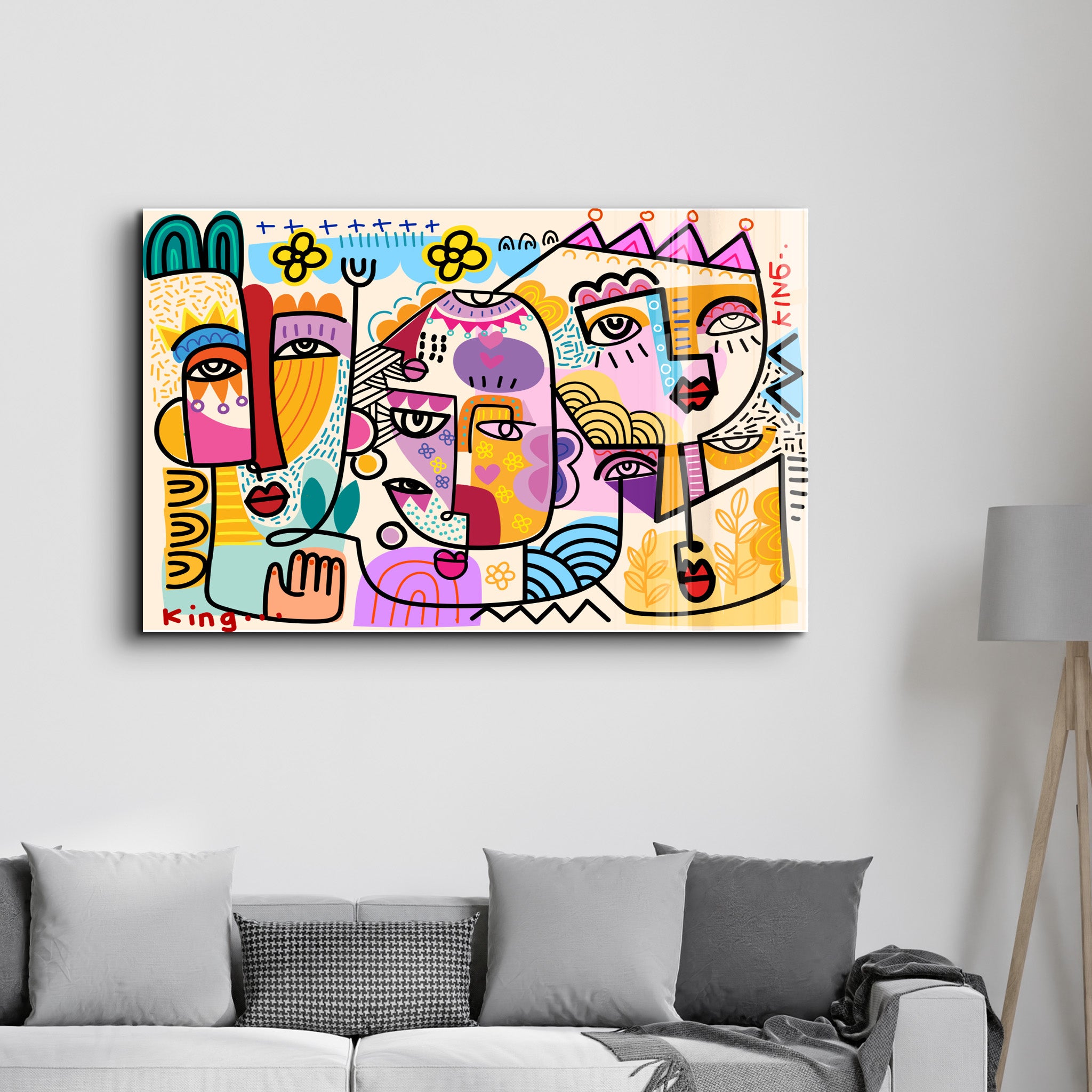 Vibrant Faces in Pop Abstract - Glass Wall Art