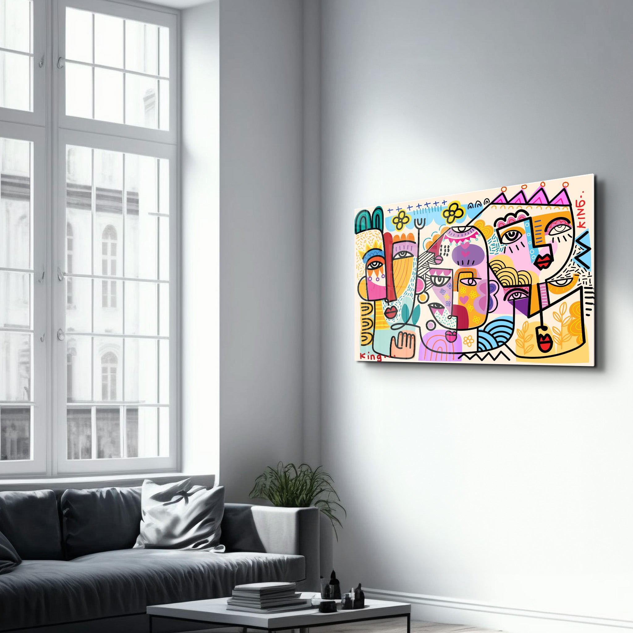 Vibrant Faces in Pop Abstract - Glass Wall Art