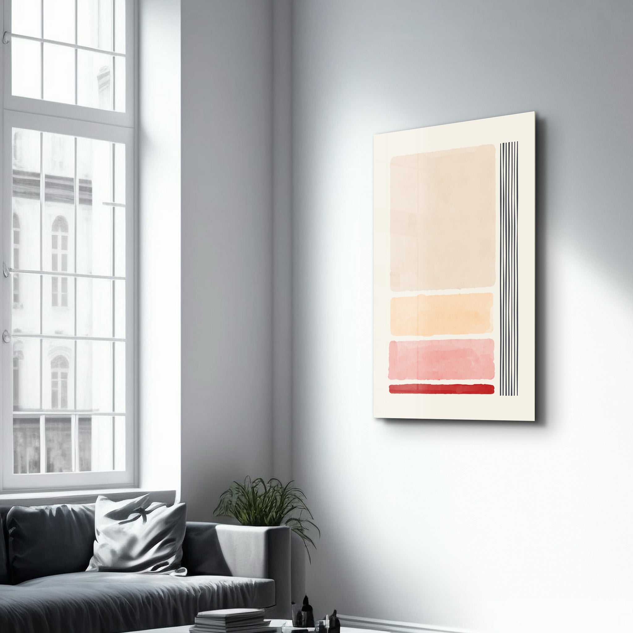 Warm Gradient Blocks with Lines - Glass Wall Art