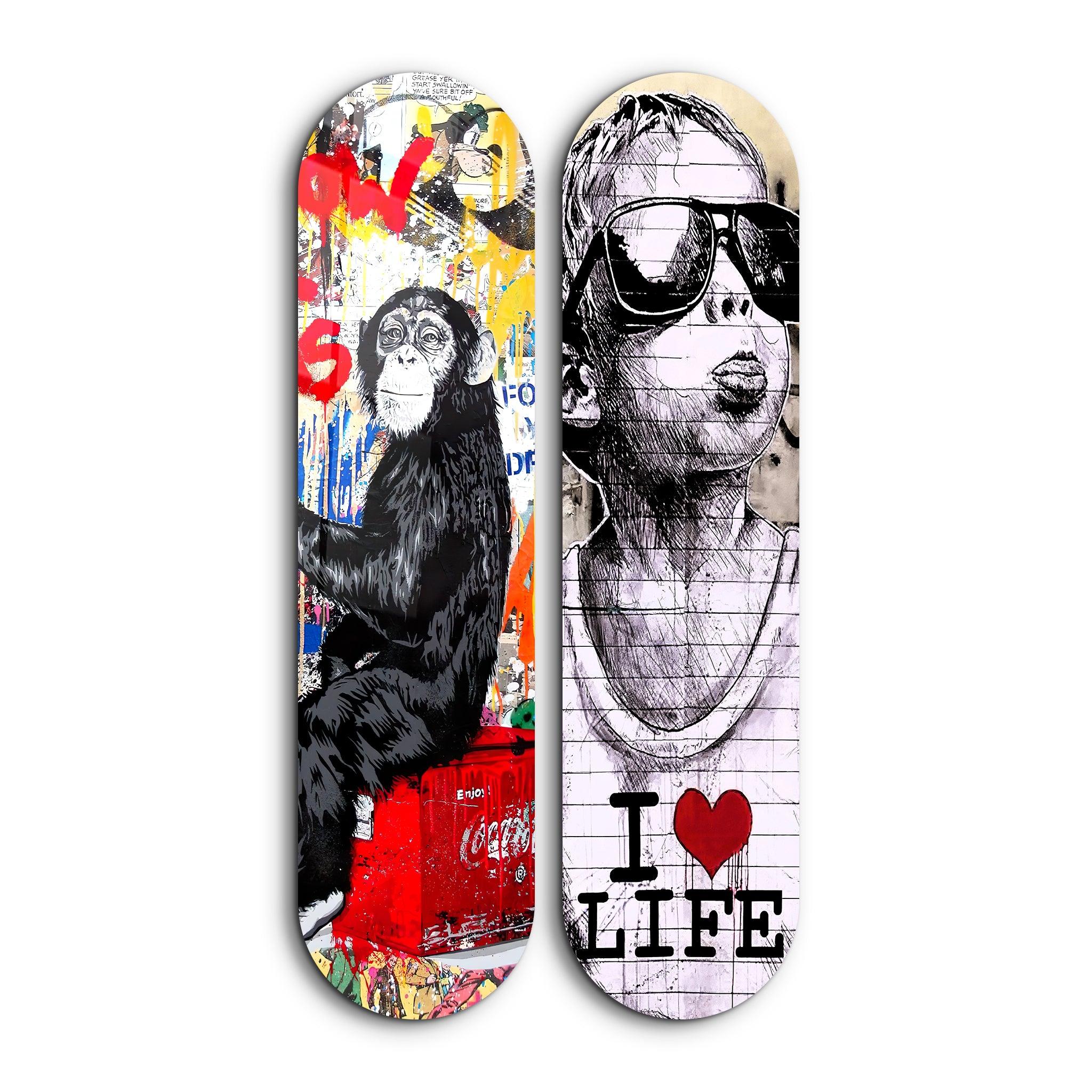 I love Life Banksy Skateboard | Glass Wall Art