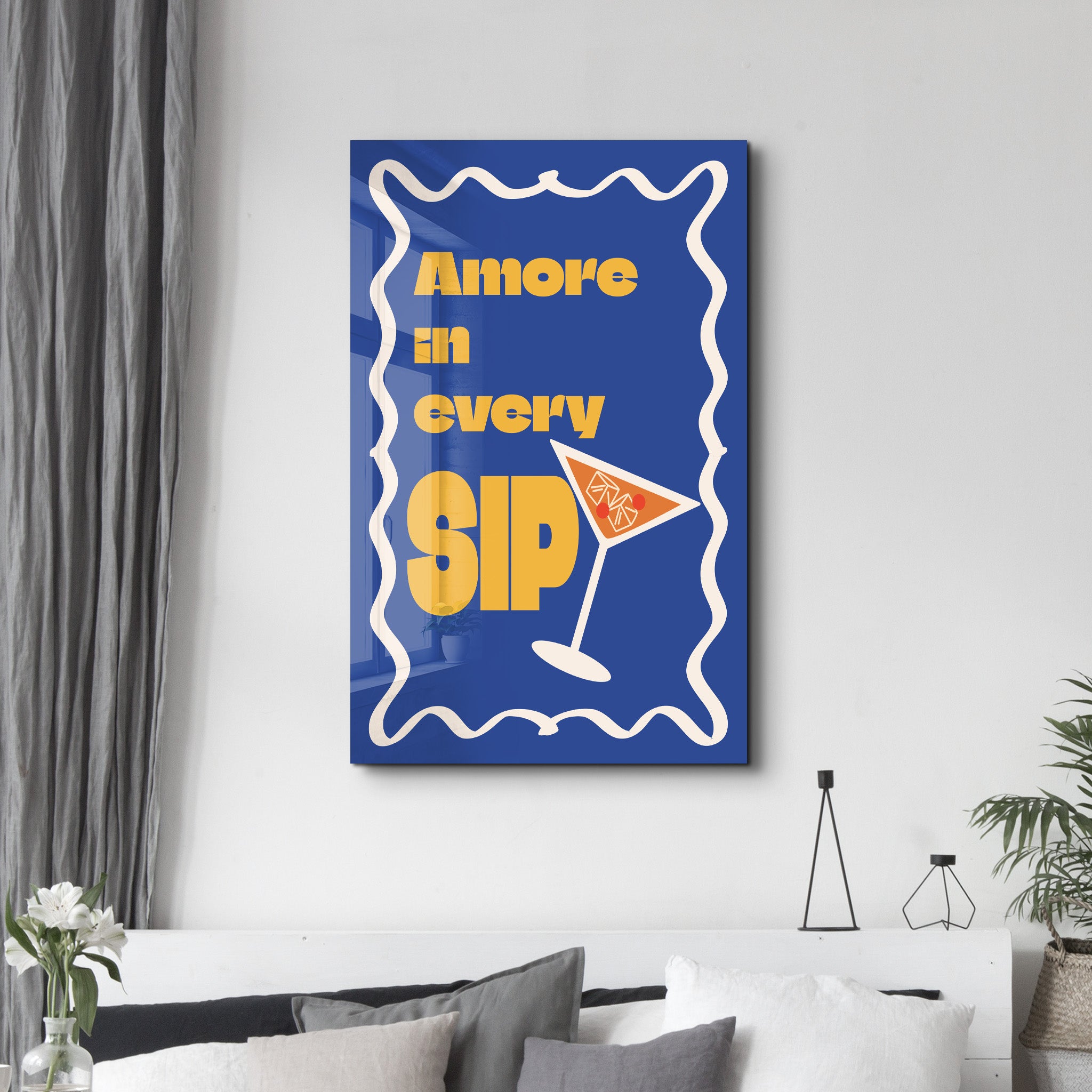 Amore in every Sip | Glass Wall Art