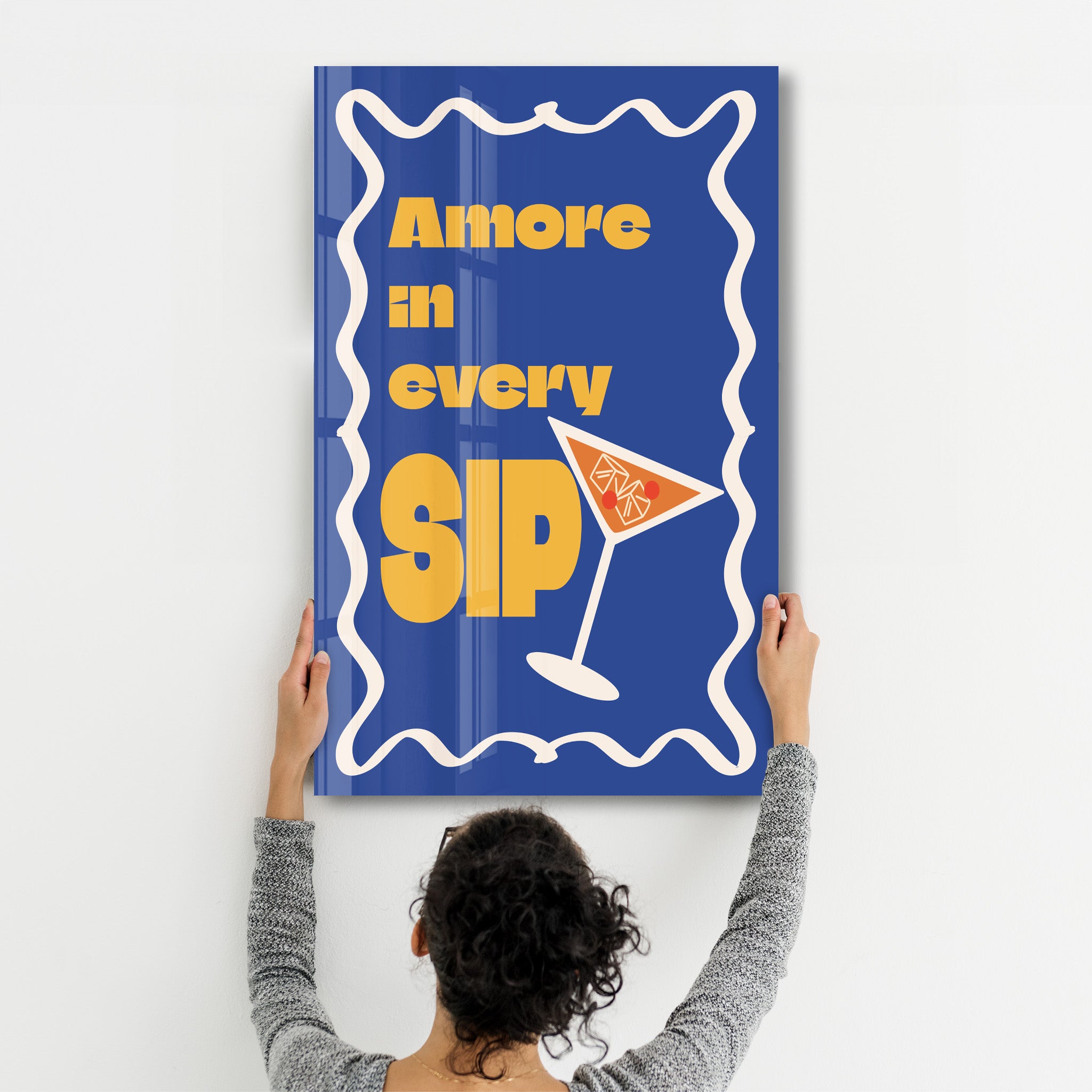 Amore in every Sip | Glass Wall Art