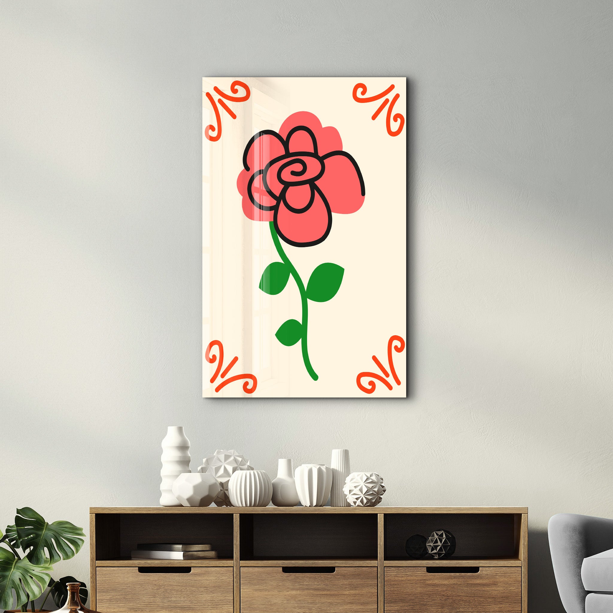 Red Rose | Glass Wall Art