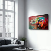Vibrant Chameleon | Glass Wall Art - Artdesigna