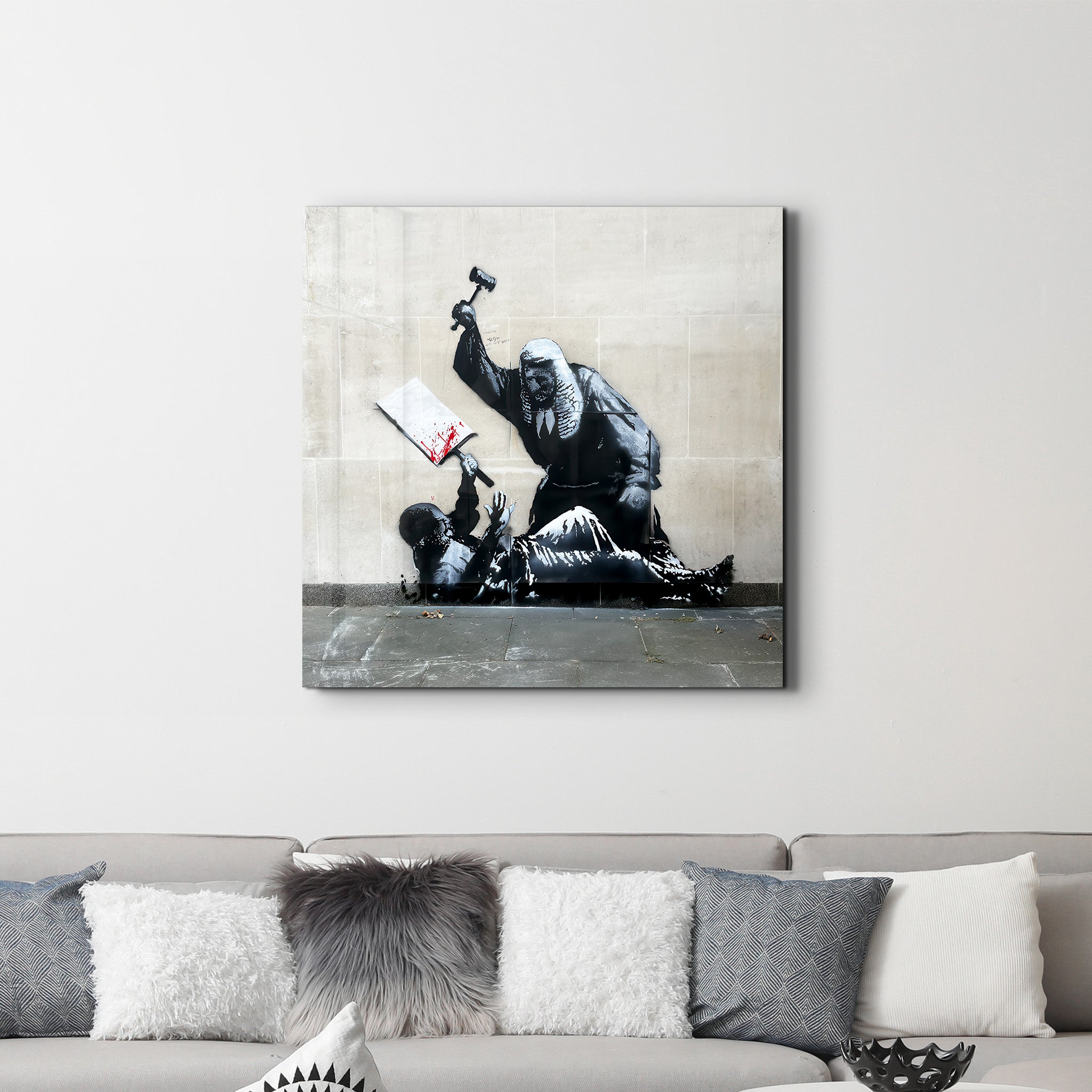 Banksy The Last Verdict 🩸 – Square Glass Wall Art