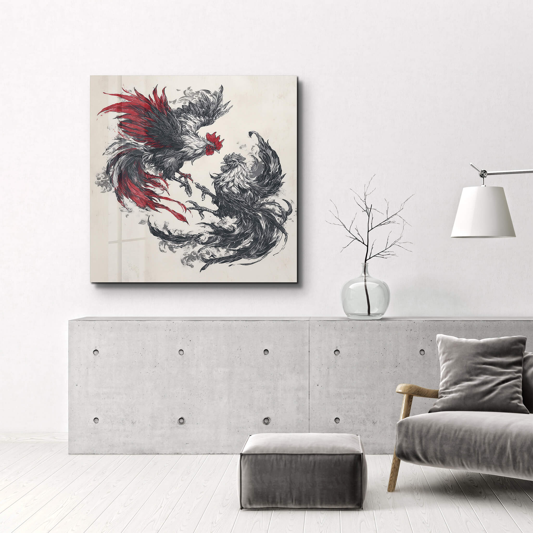Cockfight | Glass Wall Art