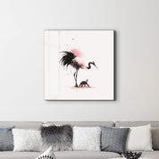 Crane and Tortoise in Harmony | Glass Wall Art