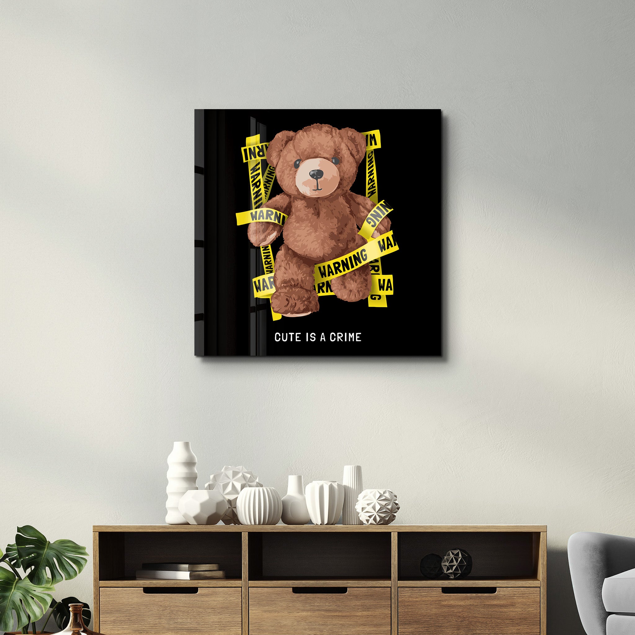 Cute is Crime Teddy Bear | Glass Wall Art