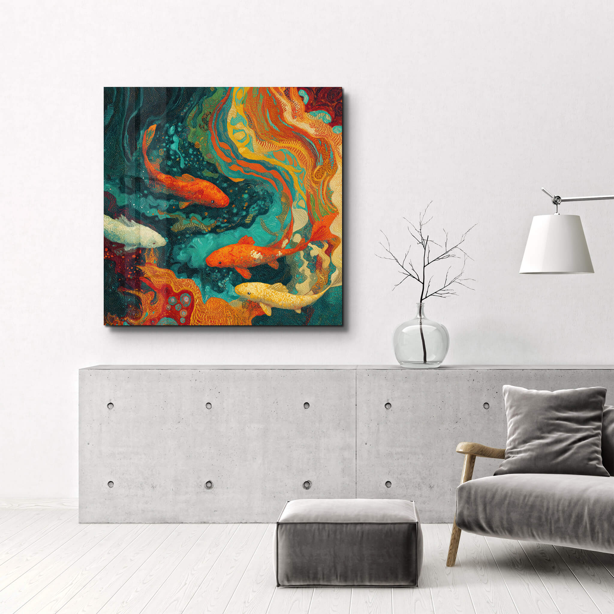Koi Lake | Glass Wall Art