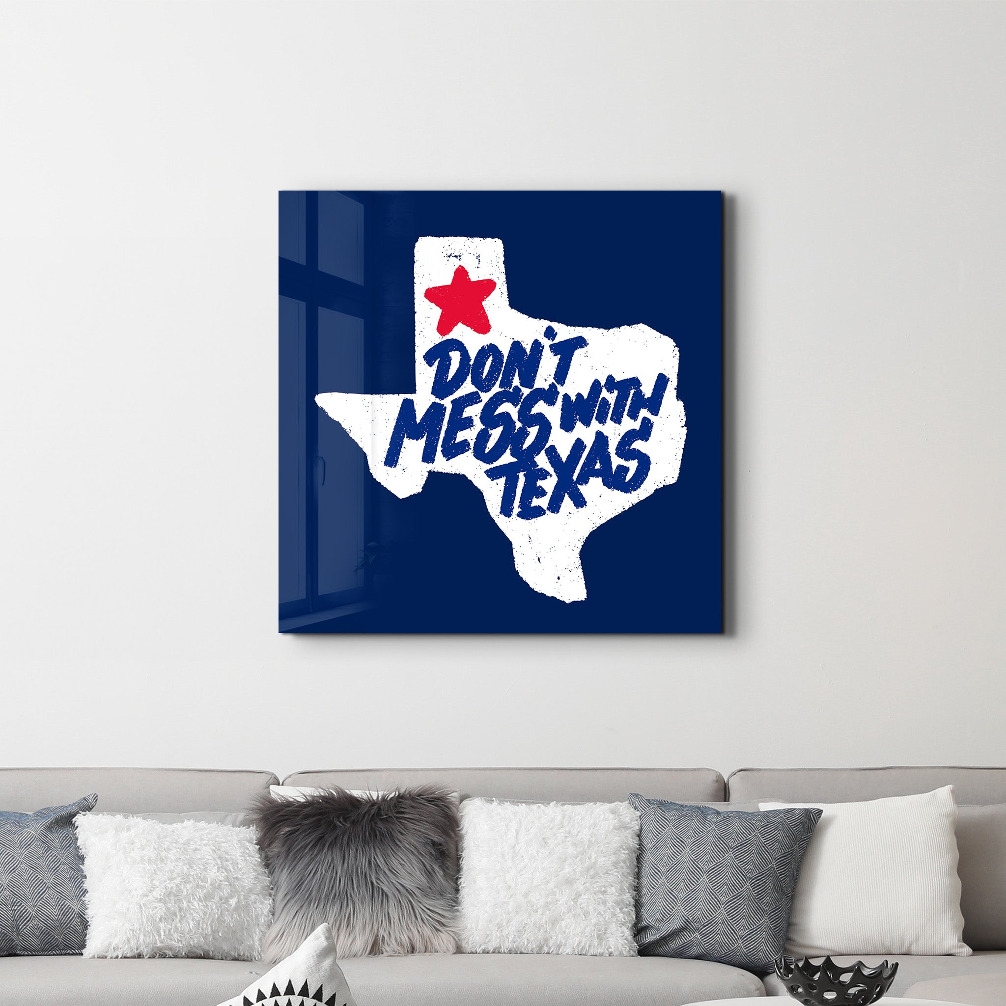 Artdesigna glass wall art featuring a Lone Star Attitude design with a "Don't Mess With Texas" message in a 16x16 inch frame.