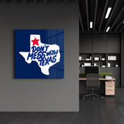 Artdesigna glass wall art featuring a Lone Star Attitude design with "Don't Mess With Texas" text, 16x16 inches.