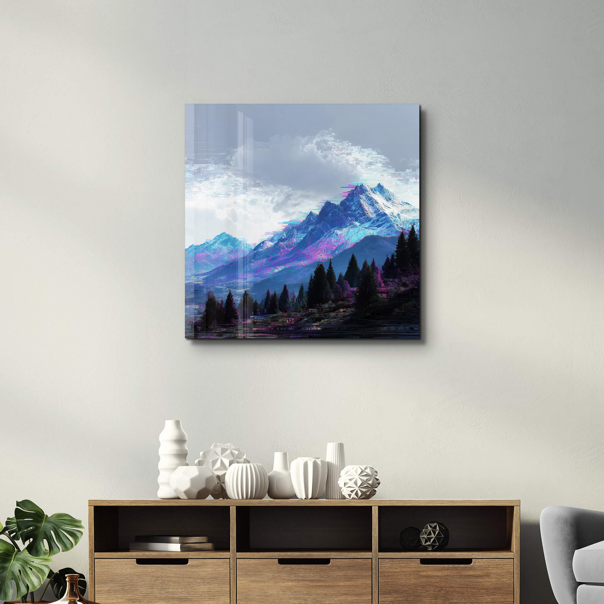 Pixelated Summit | Glass Wall Art