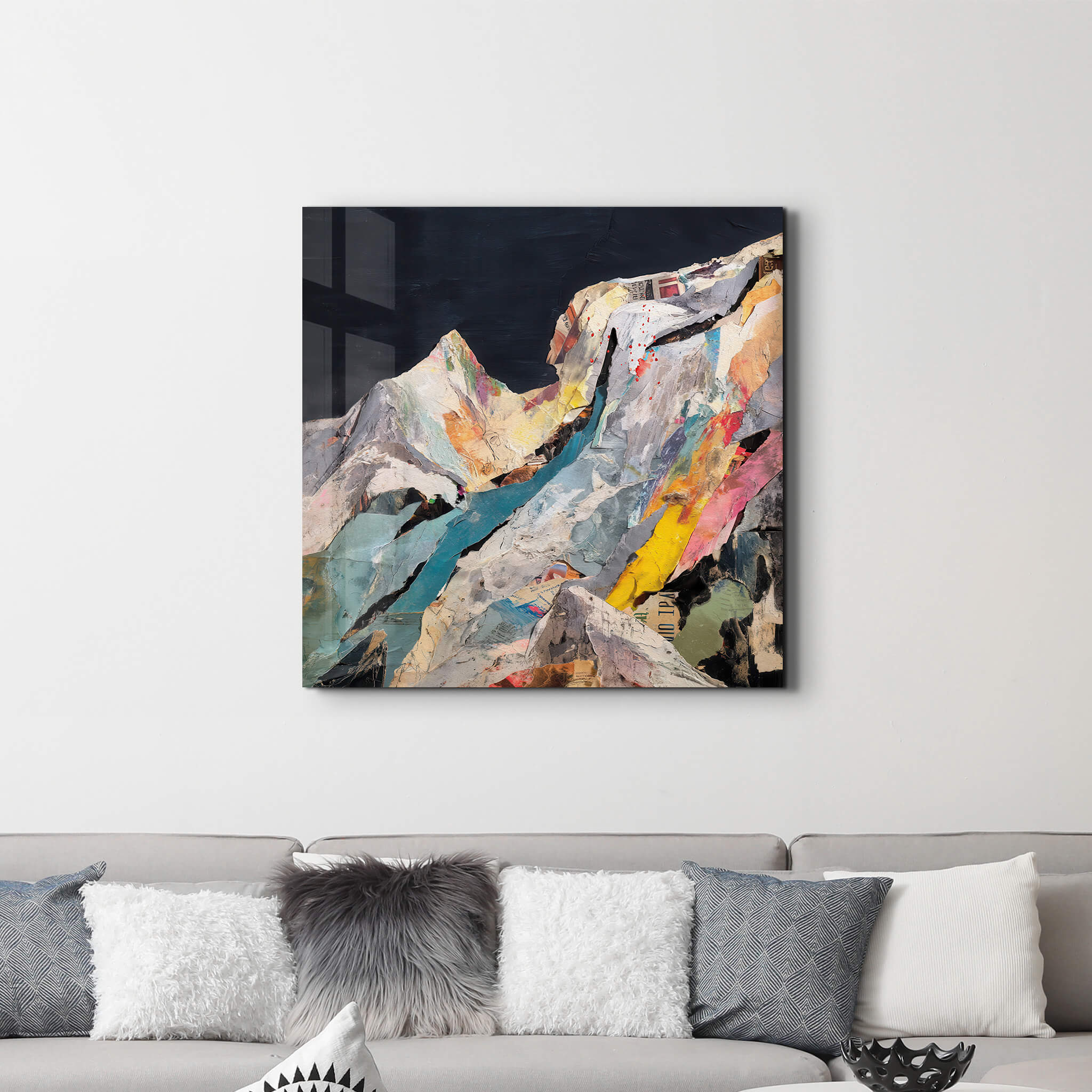 Artdesigna Tectonic Memory glass wall art featuring abstract, textured design in a 16x16-inch square.